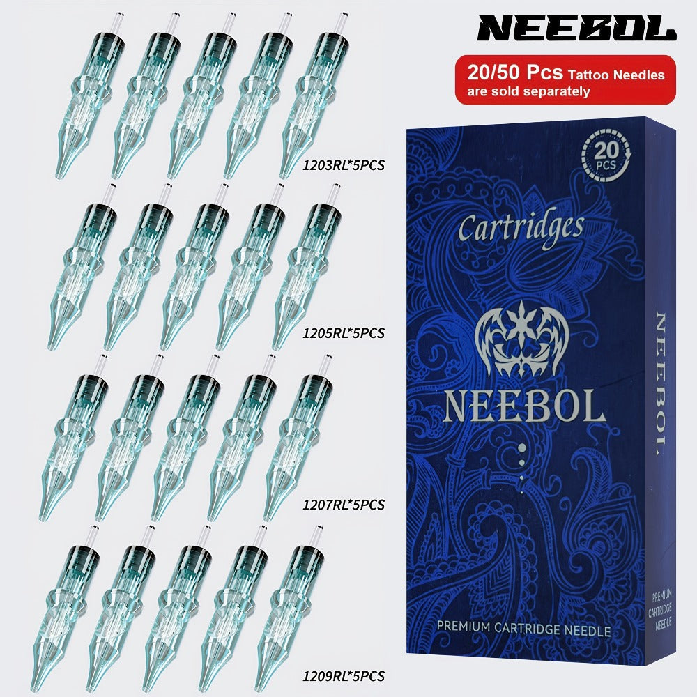 Tattoo Cartridge Needles Disposable 20/50pcs - Standard Round Liner RL & Round Magnum RM Mixed Sizes, Sterile Tattoo Needle Cartridges for Professional Artists & Beginners, Body Art Supplies