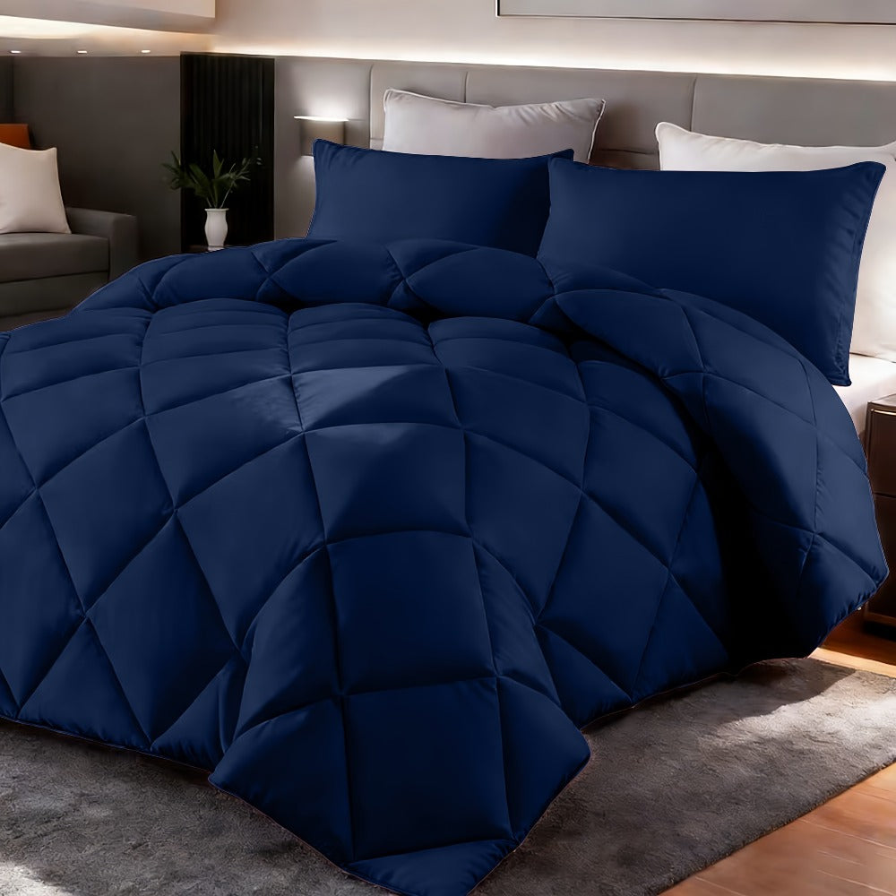 Comforter Set 2-3 Piece Rhombus Grid Luxury - Soft Lightweight Breathable Oversized Bedding Set with Pillowcases, All Season Twin Queen King, 24 Colors Available