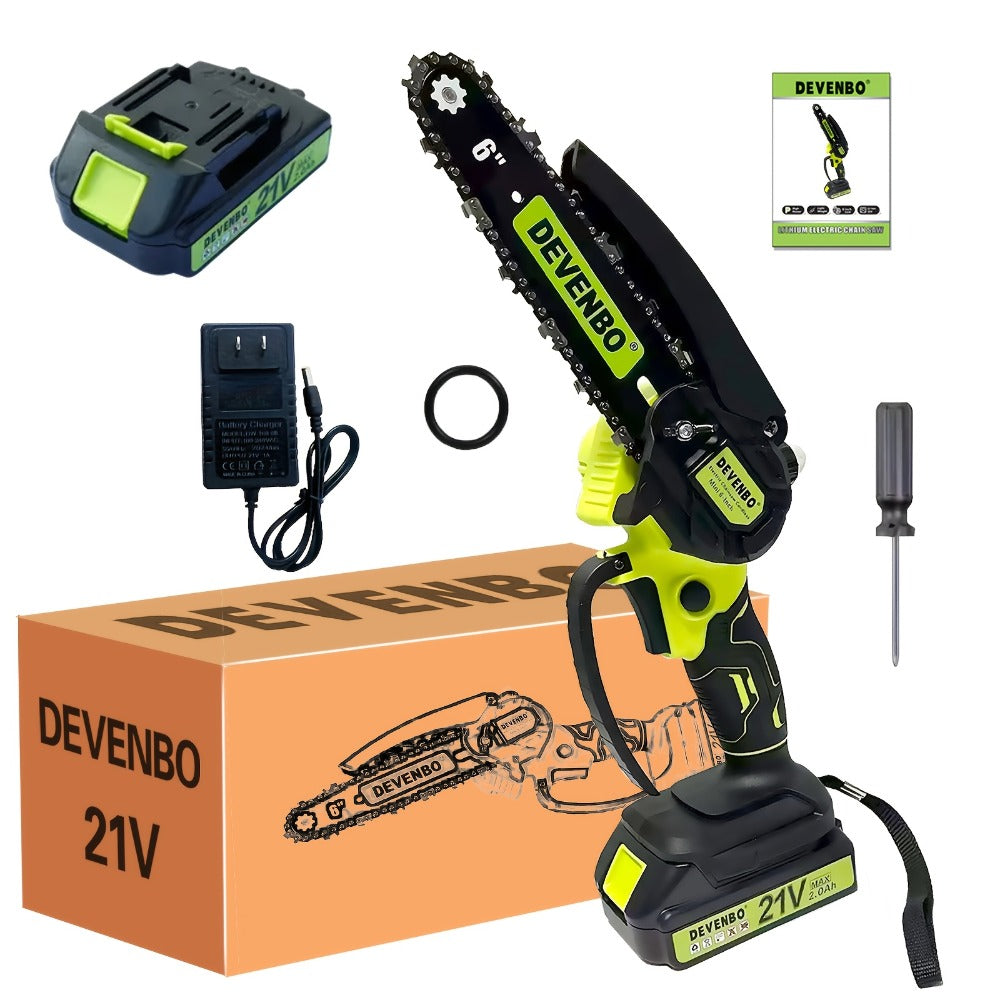 Cordless Mini Chainsaw 6 Inch ¨C Handheld Lightweight Portable Electric Chainsaw with Safety Equipment, for Yard Gardening, Tree Pruning, Home Woodworking & Outdoor Survival, Thoughtful Gift for Men (1 or 2 Batteries)
