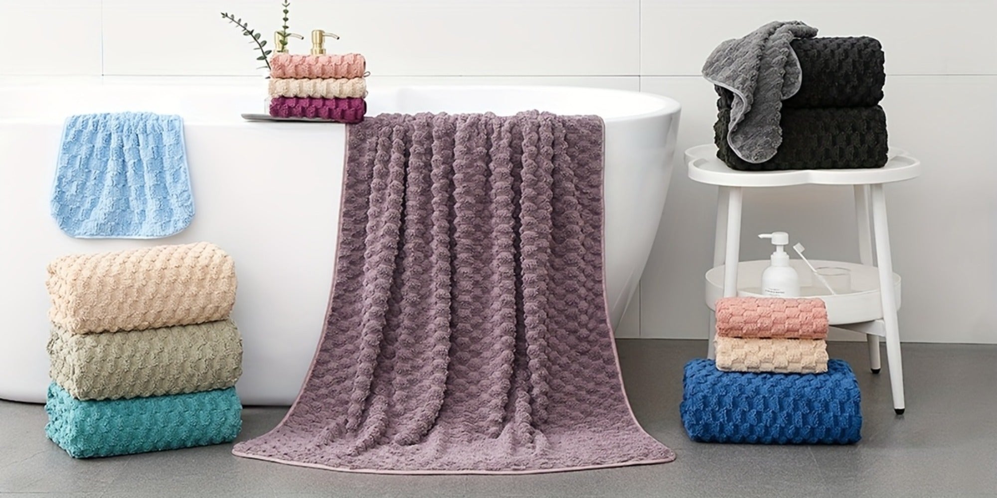 Oversized Bath Towel Set 800GSM 32x64 Inch Extra Large Microfiber - Ultra Soft Quick Dry Striped Spa Grade | Single or 4pcs Random Color | Beige White Light Blue Dark Gray | Modern Coastal Home Gift