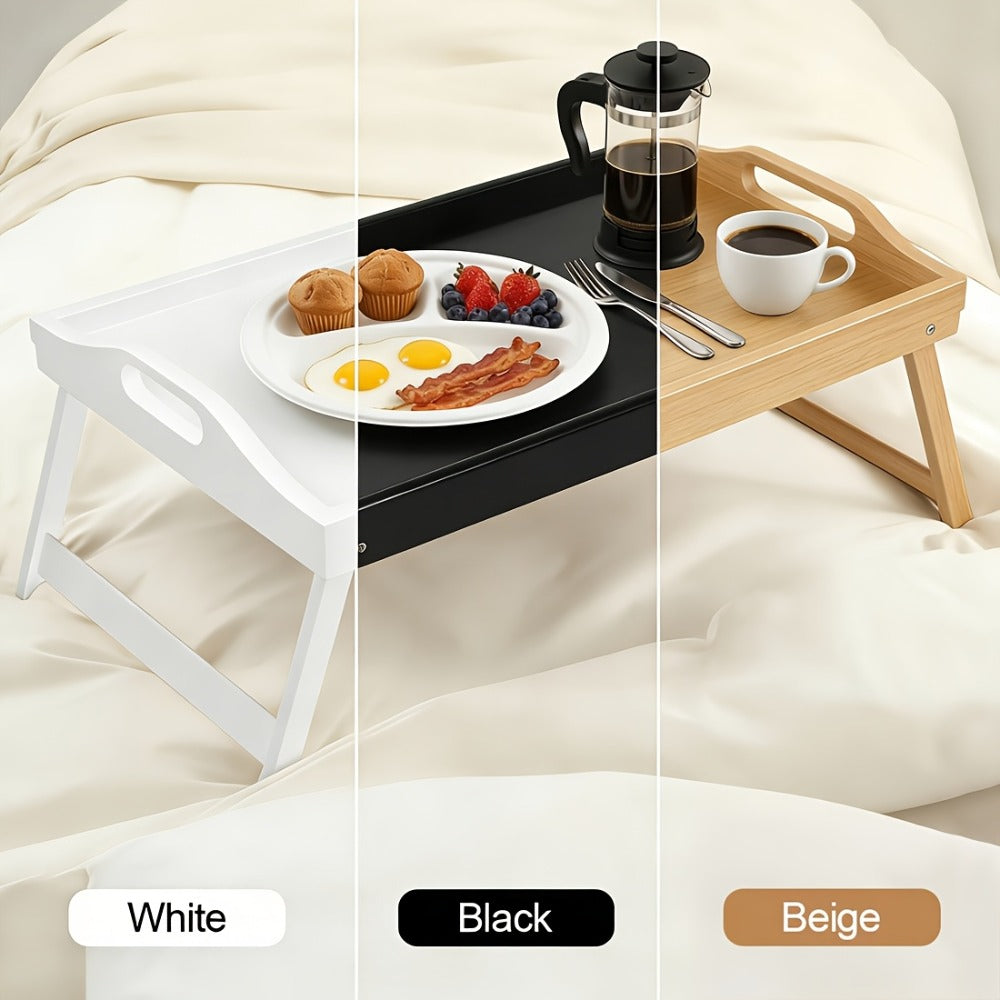 Bamboo Bed Tray Table with Foldable Legs & Handles, Breakfast Tray for Eating, Working & Snacking in Bed ¡ª Food-Safe, Durable Lap Desk | White, Black, Natural Bamboo | 1 or 2 Pack