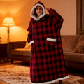 Plaid Fleece Wearable Hooded Blanket ¨C 400gsm Warm Cozy Oversized Hoodie Bedspread, Machine Washable, 4 Colors, 70¡± Length