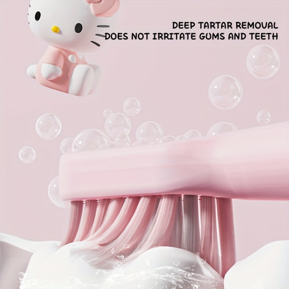 Sanrio Electric Toothbrush Hello Kitty & Pochacco - 4 Cleaning Modes, 4 Intensity Levels, 3 Replacement Brush Heads, 2-Minute Smart Timer, Cute Design Gift for Girls, Birthday, Graduation, Christmas