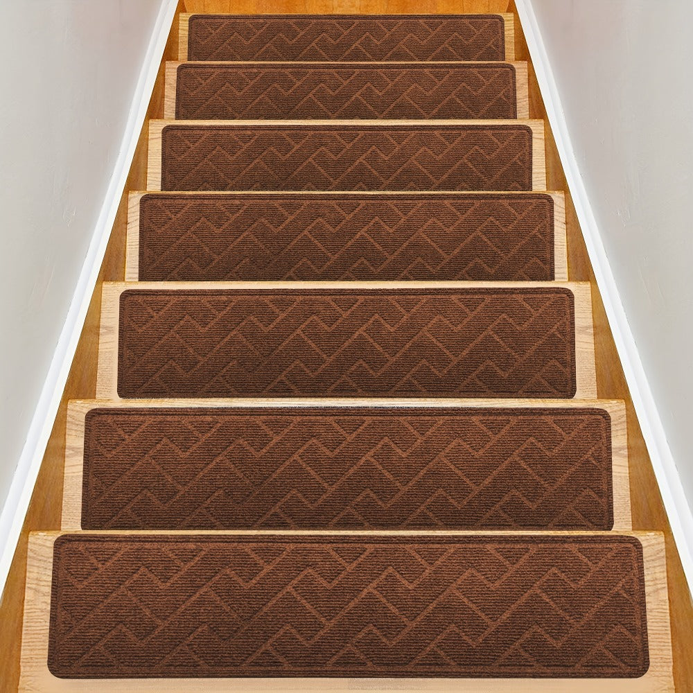 Non-Slip Stair Treads 15pcs 8¡±x30¡± Self-Adhesive Carpet Pads for Wooden Steps ¨C Washable Polyester Indoor Stair Mats for Safety, Anti-Slip Step Covers in Multiple Colors