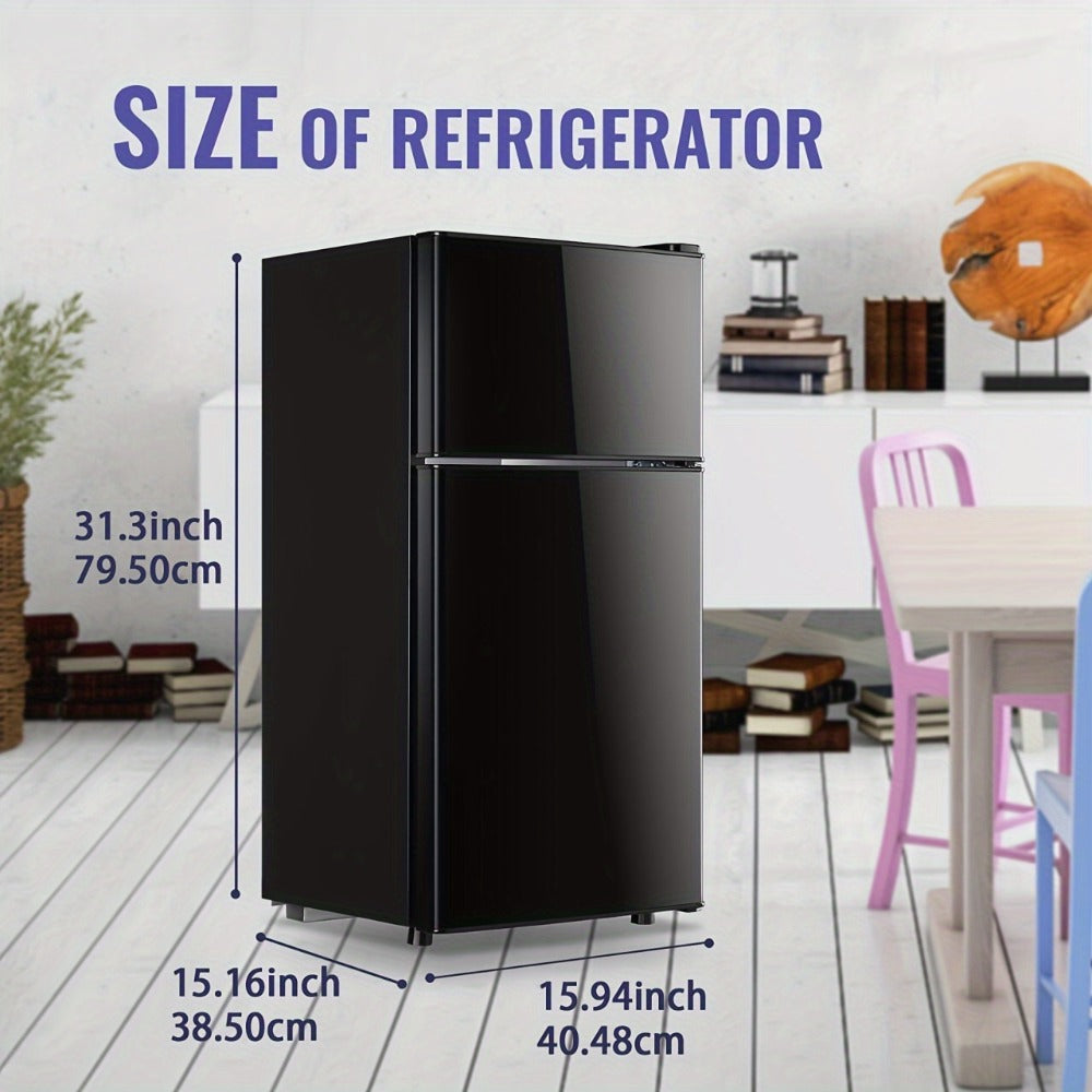 Mini Refrigerator with Freezer, 2.4 Cu Ft Double Door Small Fridge with Removable Shelves & Adjustable Feet ¨C Compact Personal Fridge for Bedroom, Dorm, Apartment, Home Office and Kitchen