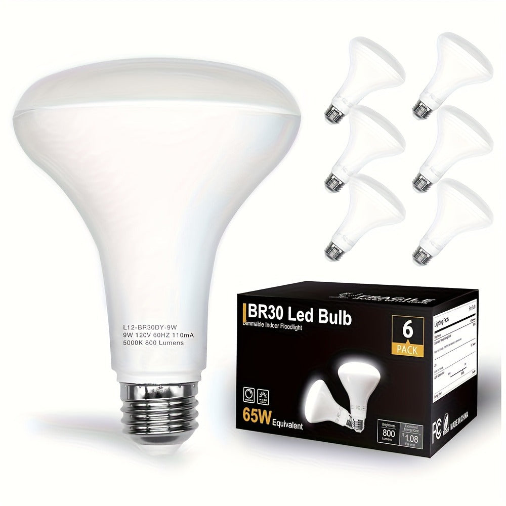 BR30 LED Flood Light Bulbs Dimmable 9W = 65W Equivalent 800 Lumens E26 Base CRI 80+ Recessed Light Bulbs for Ceiling Kitchen ¨C 2700K Soft White or 5000K Daylight ¨C Available in 6-Pack & 24-Pack