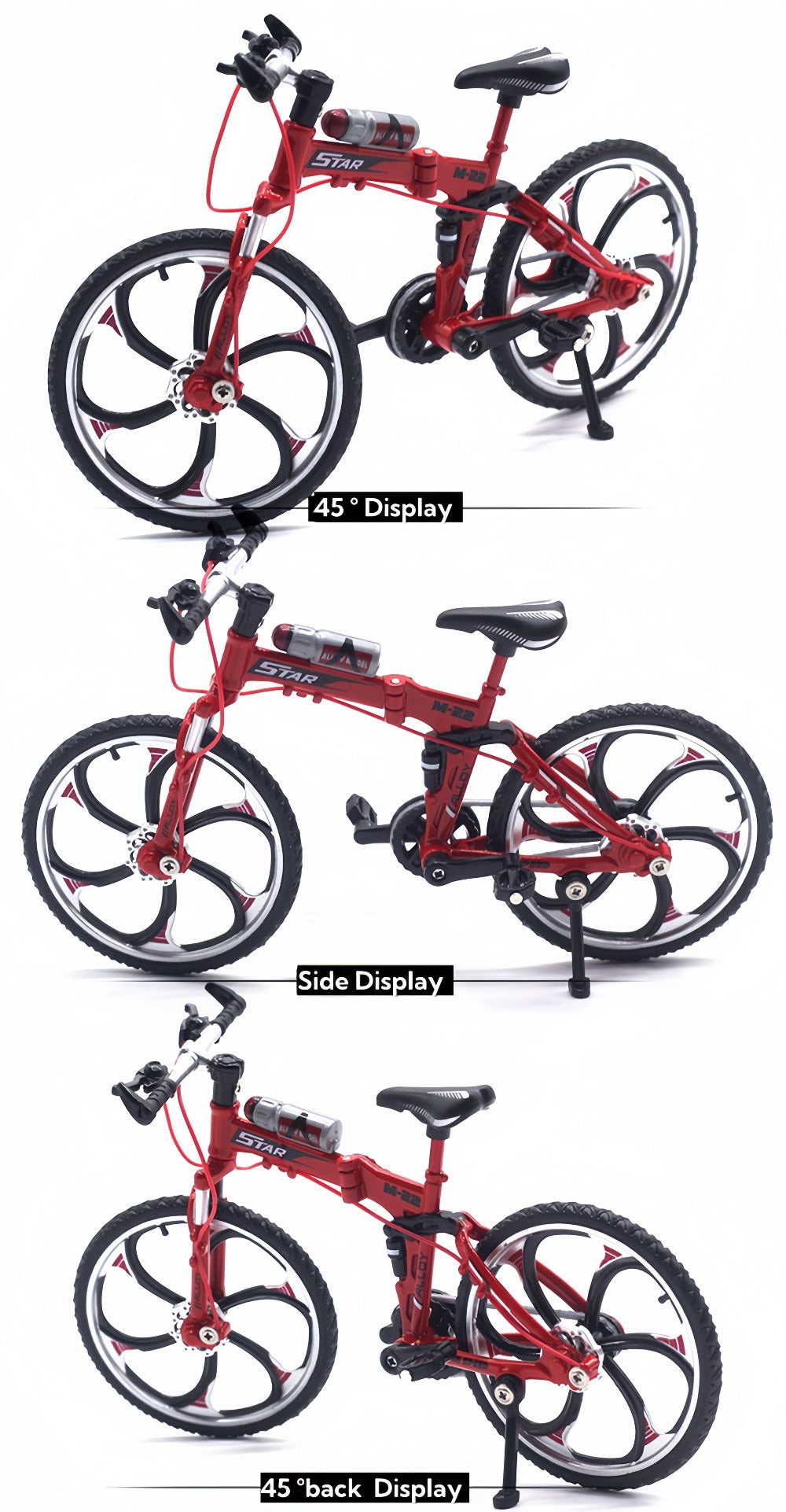Diecast Mountain Bike Model 1:8 Scale Alloy Foldable Miniature Bicycle Figurine for Home Office Desk Decor, Collector Gift, Christmas Birthday Present, 3 Colors Available