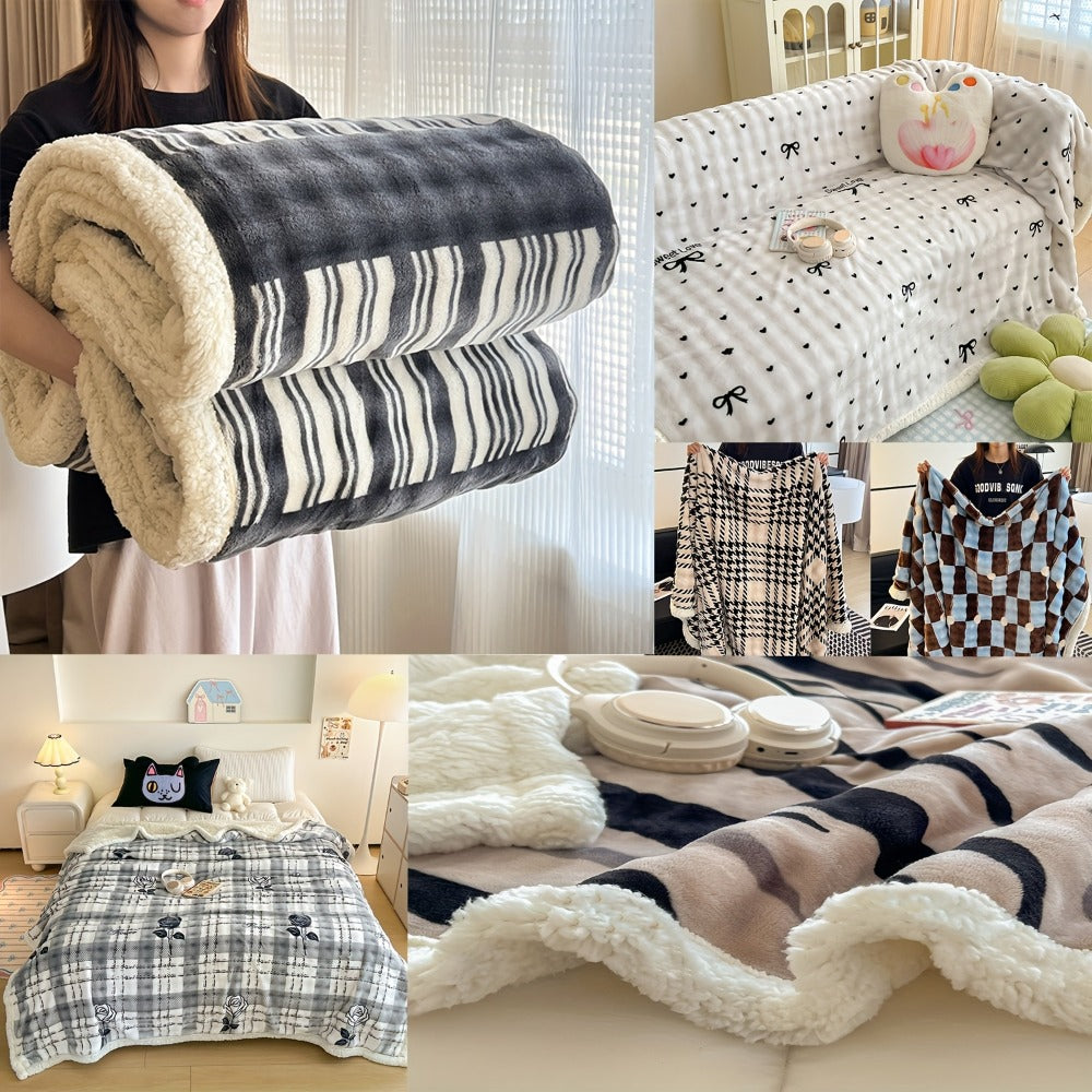 400-450gsm Heavyweight Flannel Blanket ¨C Thick Warm Woven Throw for Bed, Sofa & Bedroom, Machine Washable, 16 Patterns, 4 Sizes