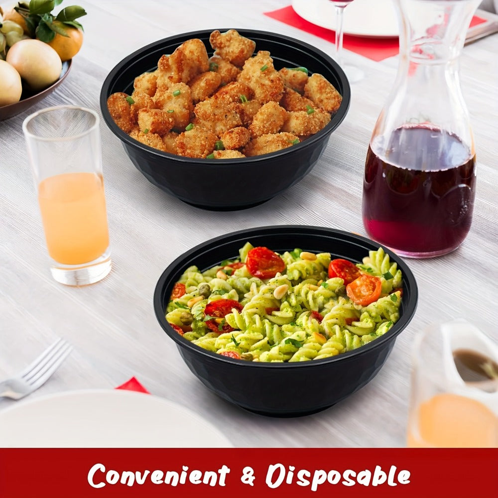 Salad Bowls with Lids 36oz Black Diamond Shape Disposable Leak-Proof Food Storage Containers Plastic Lunch Boxes for Restaurant Takeout Meal Prep 20 to 150 Sets