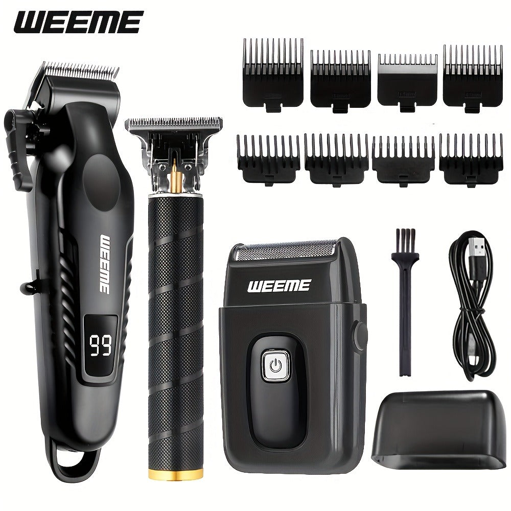 Men's Grooming Barber Haircut Set 2 & 3 Piece - Professional Hair Clipper USB Rechargeable T-Blade Trimmer Razor with 8 Limit Combs Complete Barbershop Kit for Men Boyfriend Father Birthday Gift Black