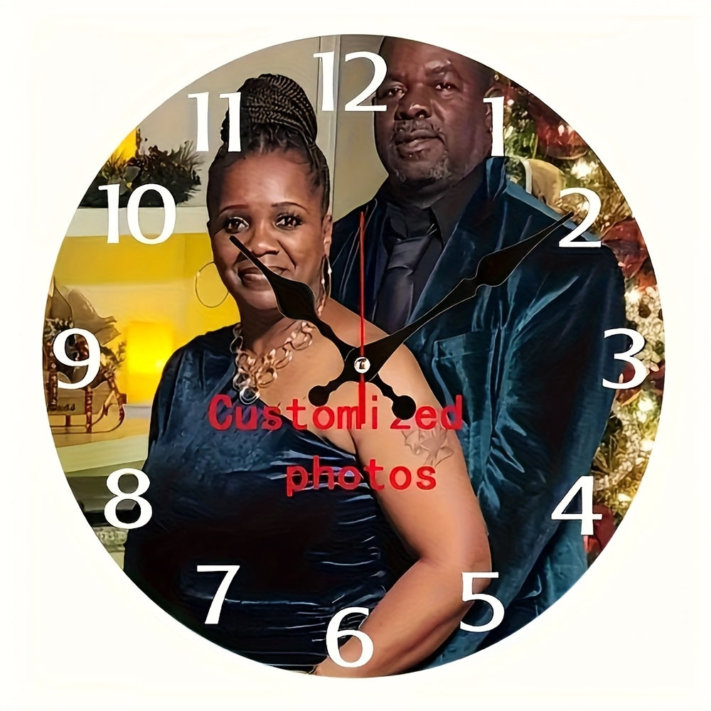 Personalized Custom Photo Wall Clock - Round Wood Silent Clock with Custom Text & Family Name, Self-Assembly, Battery Operated, Unique Mother's Day Gift for Parents, Home Room Decor, 10in 12in