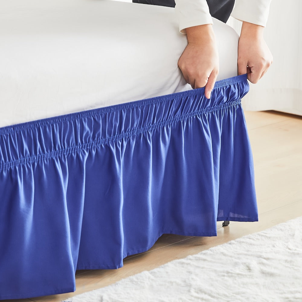 Bed Skirt Elastic Wrap Around Ruffle - 15 Inch Drop Microfiber Dust Ruffle, Adjustable No-Lift Fit, Fade Resistant Machine Washable, Hotel Quality Bedskirt for Twin Full Queen King, 30 Colors