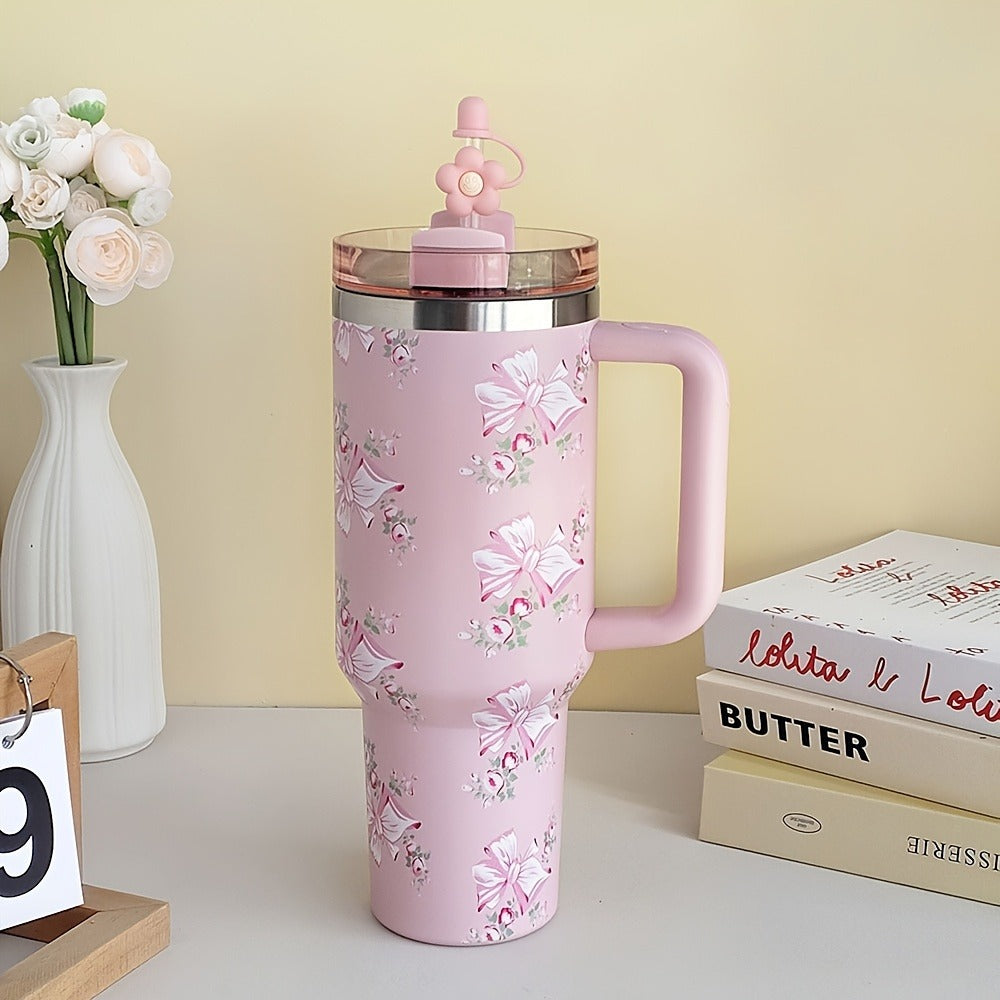 40oz Insulated Tumbler with Handle ¨C Stainless Steel Travel Mug, Keeps Cold 20 Hours, Leak-Proof Lid, Portable Coffee Cup for Camping, Office & Outdoor Activities ¨C White, Pink, Blue