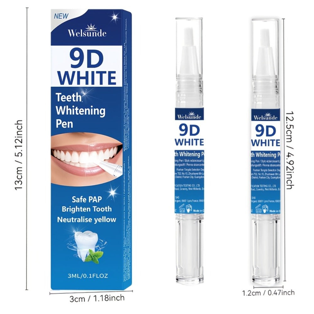 Teeth Whitening Pen 2pcs 9D Powerful Whitening Neutralize Yellow Stains Brighten Teeth Gum Care No Rinse Easy Application for Home Travel Oral Care