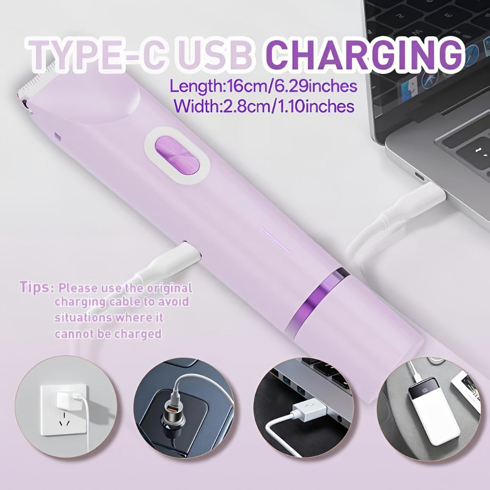 Women's Hair Trimmer 2-in-1 Bikini Trimmer & Electric Shaver - USB Rechargeable Dual Head Design, Ergonomic Handle, Portable Hair Removal Device for Bikini Line Body Face, Holiday Gift for Women