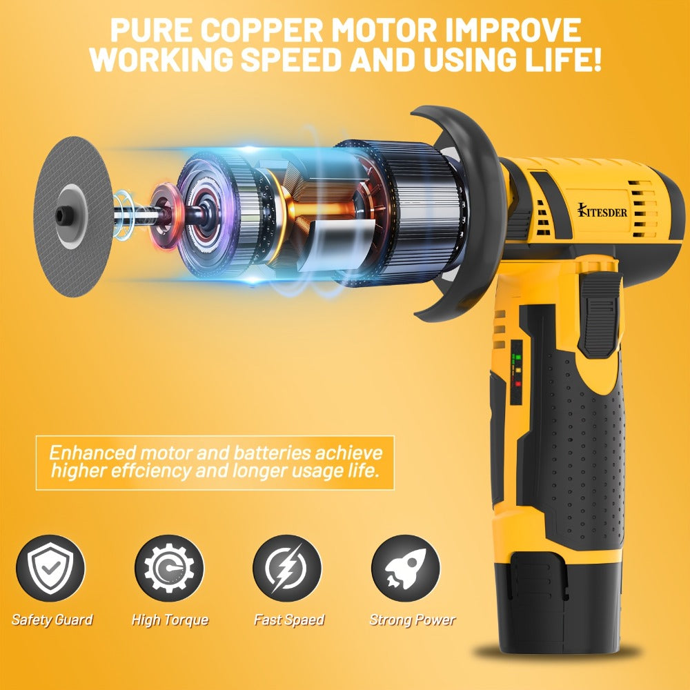 12V Cordless Angle Grinder - 19500 RPM Electric Sander & Polisher for Metal, Wood & Home Repairs, Multi-Function Grinding Tool