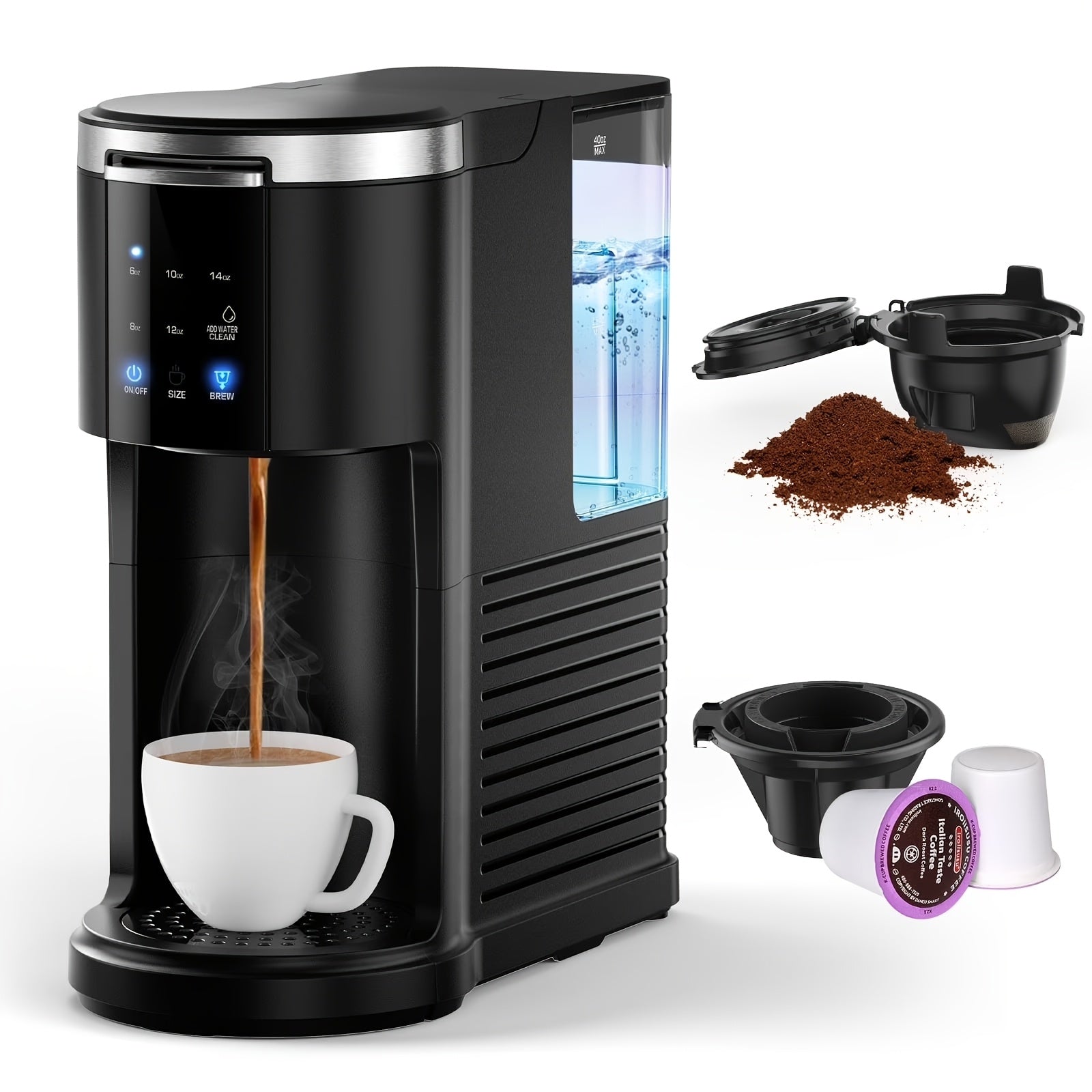 Programmable Coffee Maker 5-Cup & K-Cup Compatible 24-Hour Timer Keep Warm Drip-Free Washable Filter Stainless Steel Home Office Brew Station