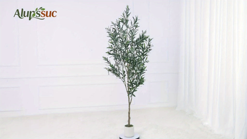 Artificial Olive Tree 4/5/6/7 Ft Tall Faux Potted Plant with Realistic Silk Leaves & Fruits for Living Room Home Decor Indoor Outdoor - Maintenance Free Decorative Tree Housewarming Gift
