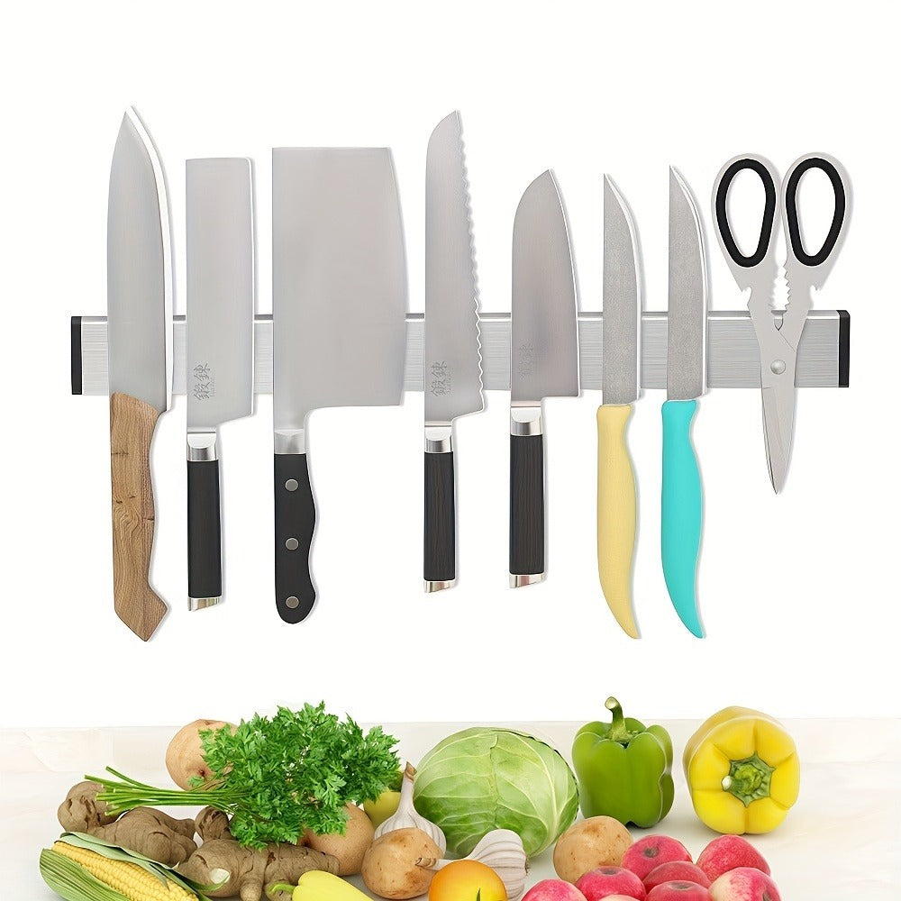 Magnetic Knife Holder Wall Mounted ¨C Stainless Steel Punch-Free Knife Strip Rack for Kitchen, Holds Chef Knife Santoku Bread Knife, No-Drill Knife Bar for Home Restaurant Kitchen Organization