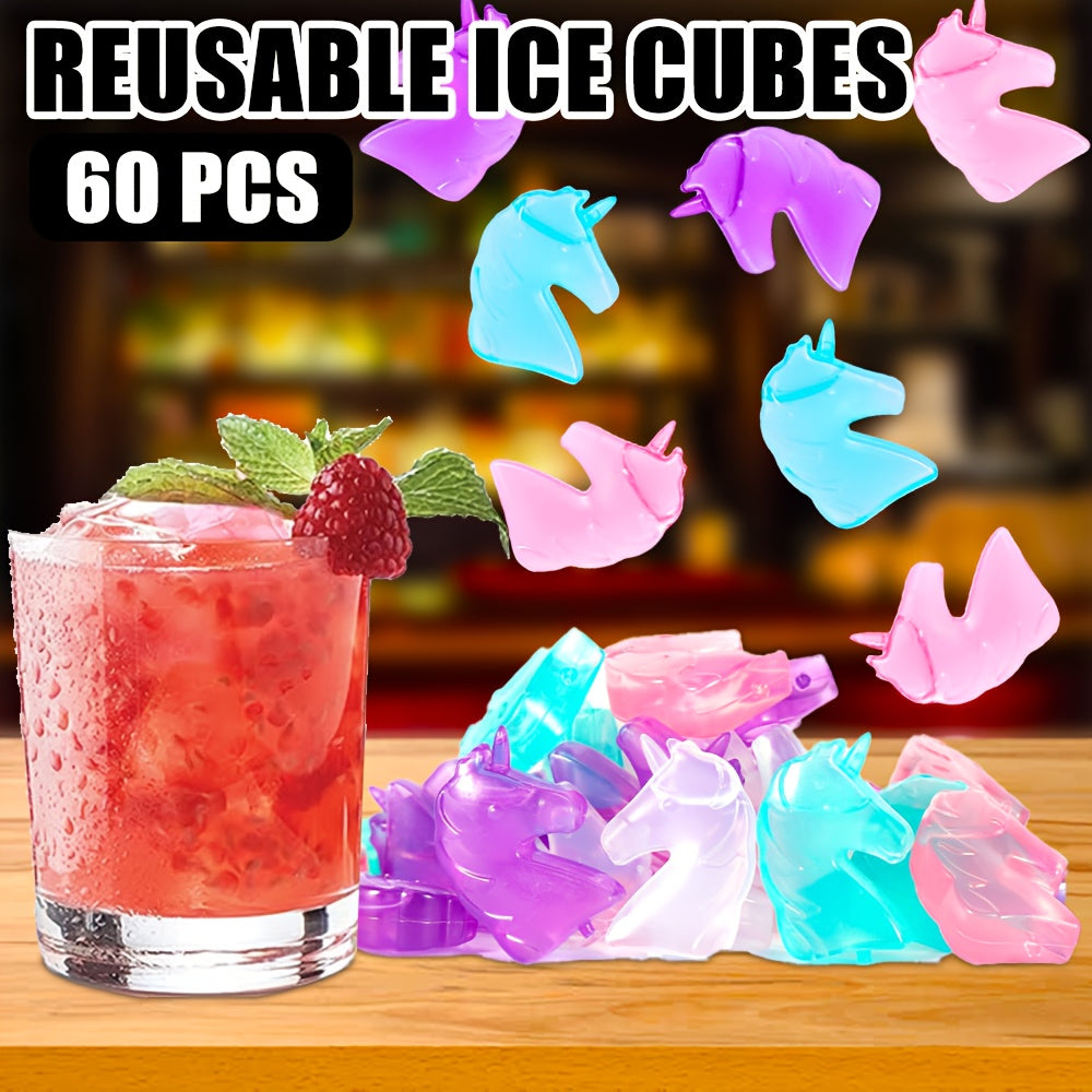 Reusable Plastic Ice Cubes 60/90/120/165 PCS - Non-Melting Non-Diluting Refreezable Ice Cubes for Whiskey, Vodka, Coffee & Cocktails, Rainbow & Unicorn Washable Fake Ice Cubes for Drinks