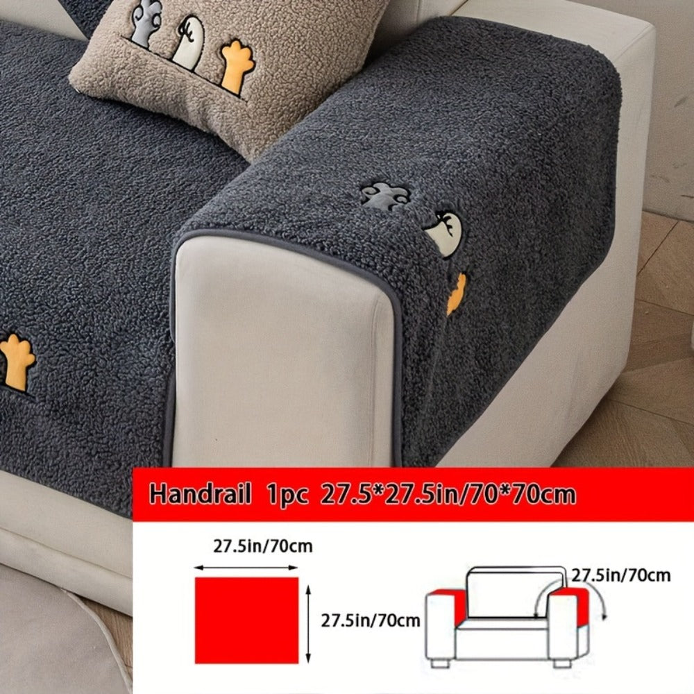 Plush Shearling Sofa Cover Non-Slip Pet-Friendly Couch Protector Animal Bone Embroidery Soft Warm for Living Room Bedroom Office 2 3 4 Seater