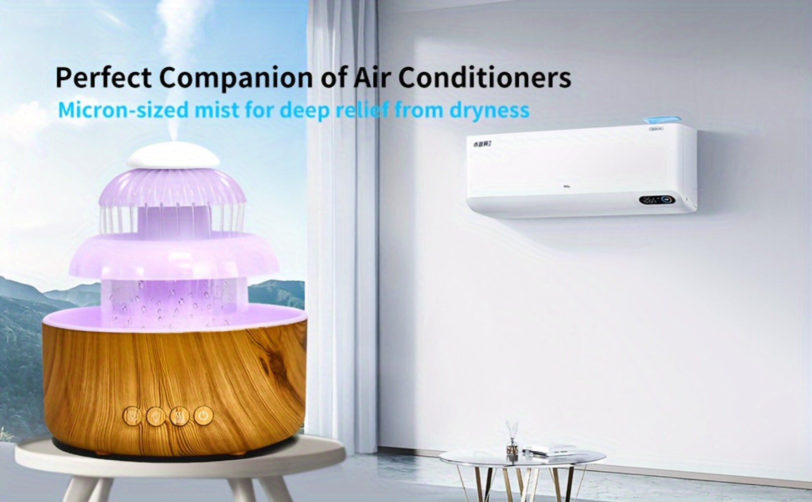Cool Mist Humidifier with Raining Sound & 8-Color Night Light ¨C 10-Hour Runtime, Essential Oil Diffuser, Air Humidifier for Bedroom, Home & Office, White Noise Sleep Aid, Ambient Mood Light, White