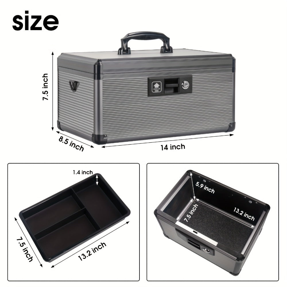 Aluminum Alloy Lockable Medicine Box ¨C Double Layer Large Capacity Storage Box with Key Lock, Handle & Tray for Medicines, Documents & Valuables, 10¡±/12¡±/14¡±/16¡± Home Security Box