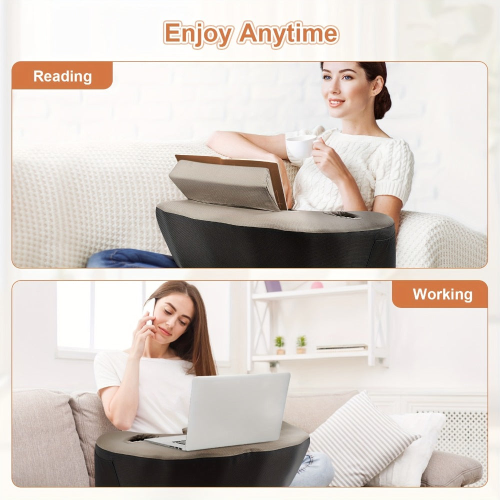 Reading Pillow with Armrests Ergonomic Bed Rest Pillow Back Support Cushion Side Pockets Cup Holder Washable Cover for Gaming Reading Working Sofa Bed Black Grey
