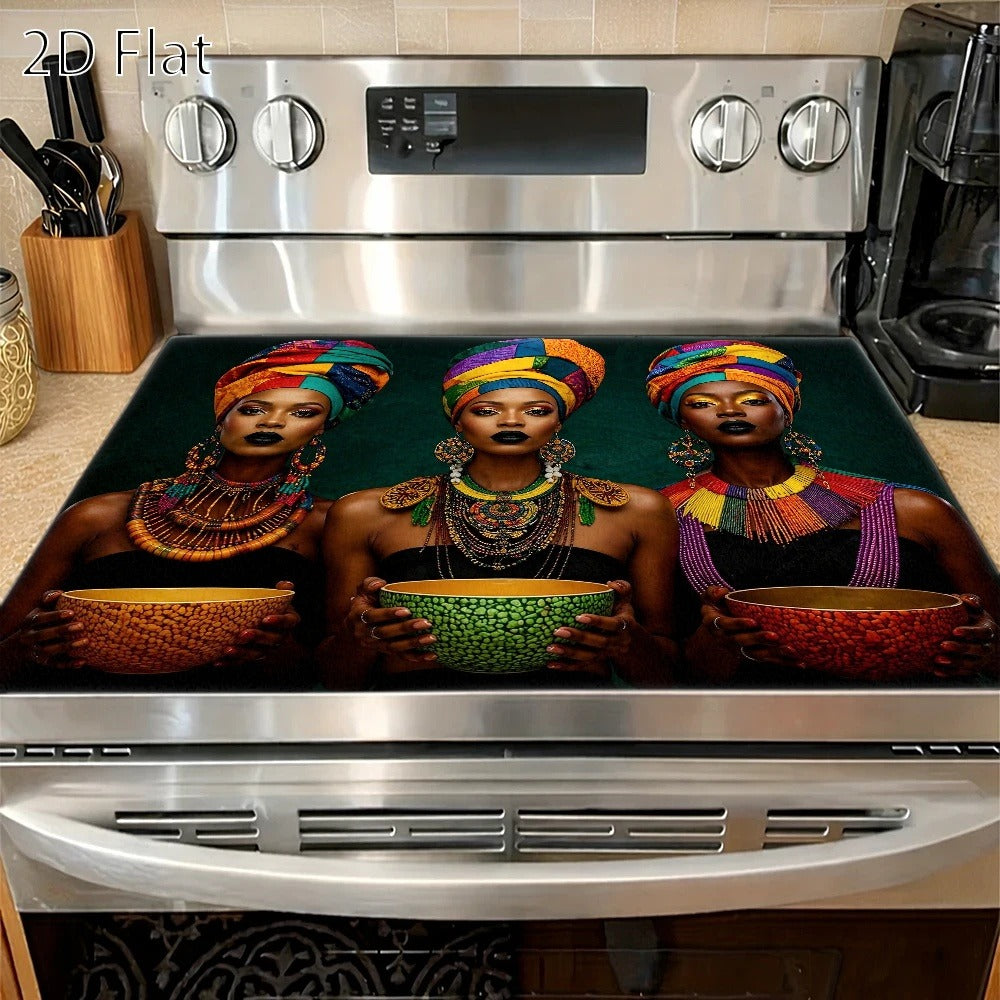 Stove Protector Mat African Tribal Pattern | Heat-Resistant Cooktop Cover for Gas Stove Induction Cooker & Oven | Reusable Non-Slip Kitchen Mat | Glass Countertop Washer Dryer Top Pad 28.35x20.47in