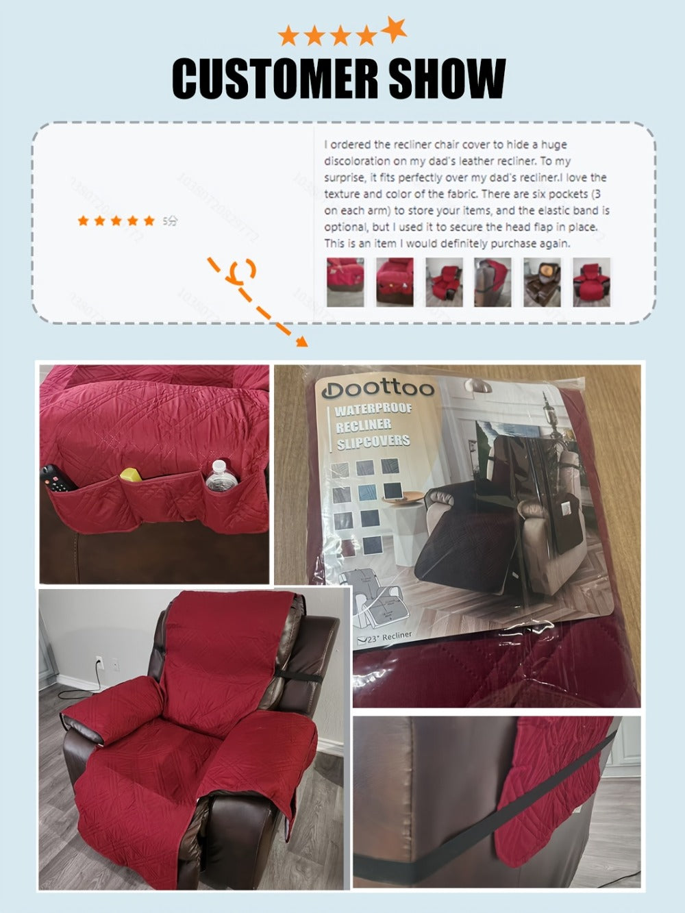 Recliner Chair Cover Waterproof Non-Slip Sofa Slipcover with Pocket Pet Scratch Resistant Washable Furniture Protector for Living Room Multiple Colors