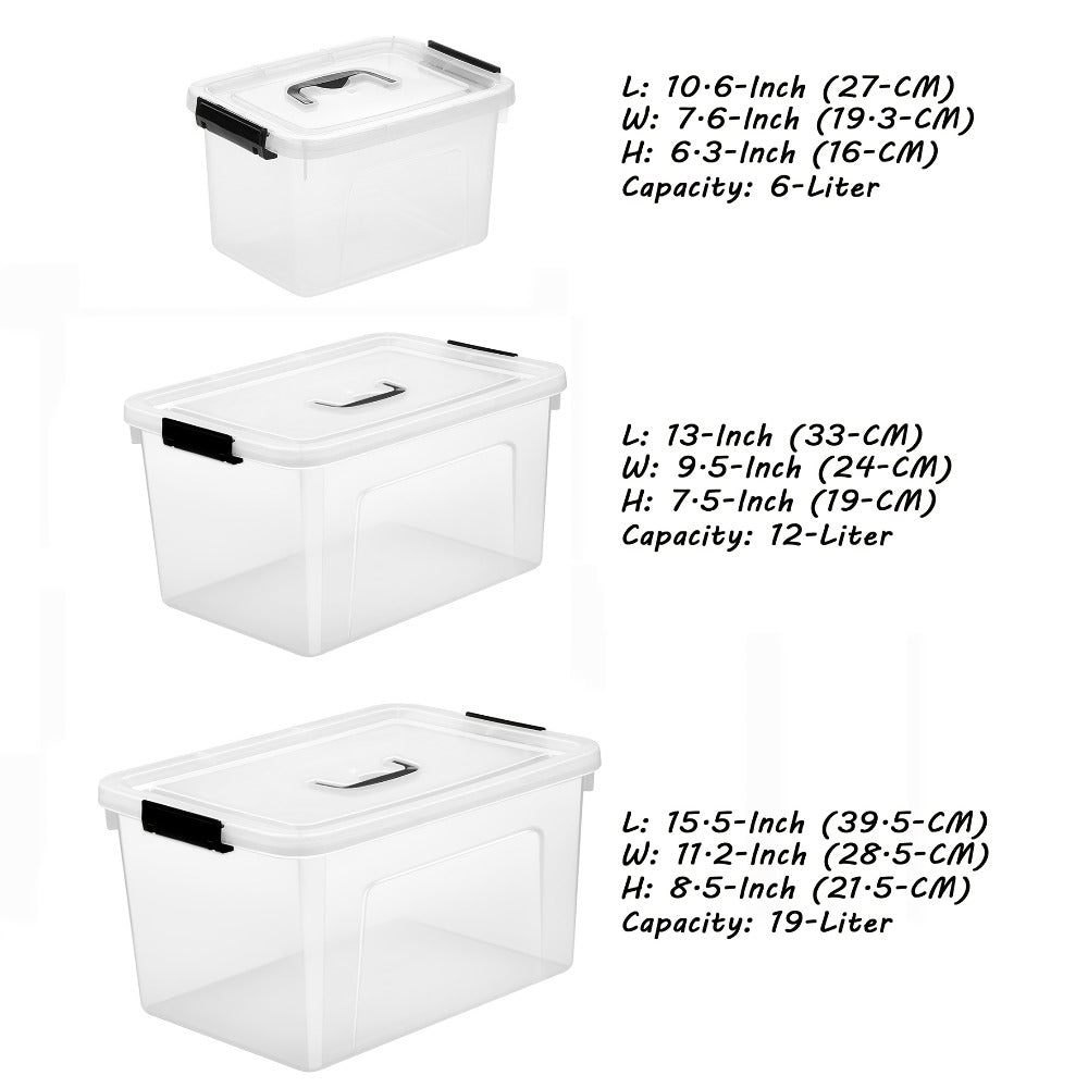 6-Pack Clear Storage Bins with Lids & Latch Handle, Stackable Plastic Containers 6-Liter
