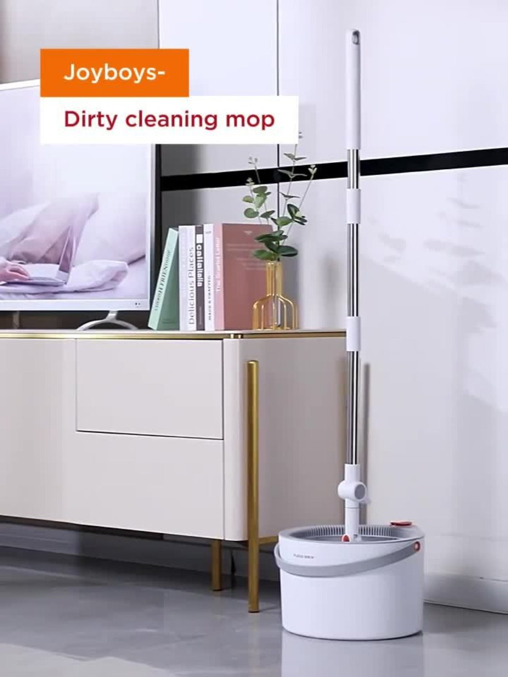 Spin Mop and Bucket Set with Wringer, Joybos Hands-Free Self-Wringing Rotating Floor Mop, Sewage Separation Design, 3 Mop Head Types, Dry & Wet Use for Home, Kitchen & Bathroom Floor Cleaning