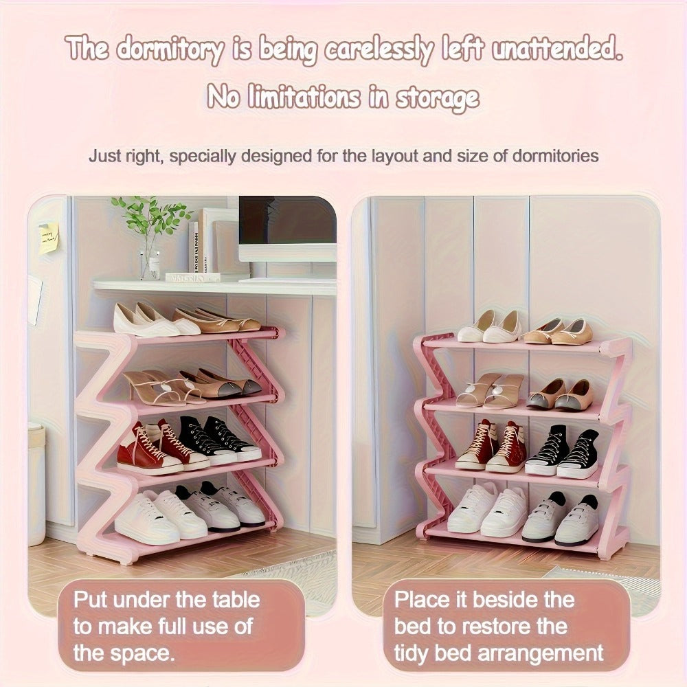 4-Tier Shoe Rack Upgraded Metal Tubes ¨C Multi-Layer Shoe Storage Organizer with Thickened Plastic Parts for Entryway, Doorway, Bedroom, Hallway & Dorm ¨C Graphite Black, Pink, Gray & Blue