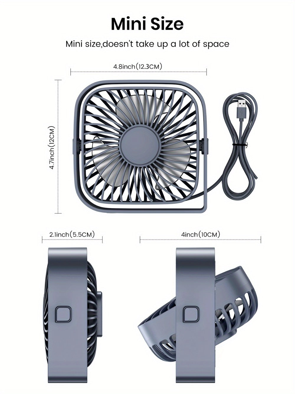 USB Desk Fan Portable, Small Personal Fan 3 Speed Settings 360¡ã Rotation Silent Operation, Compact Lightweight USB Powered Cooling Fan for Home Office Dorm Bedroom Travel, Grey Blue Pink White
