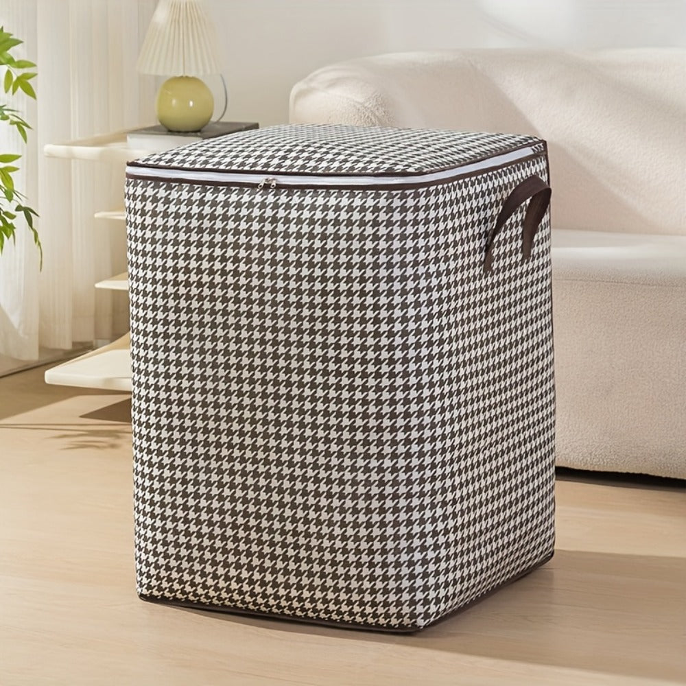 Large Storage Bags Houndstooth Non-Woven Fabric Organizer with Double Zipper & Handles ¨C 160L/180L Dustproof Foldable Storage Box for Bedroom, Closet, Moving, Travel & Dorm, 1pc or 3pcs Set
