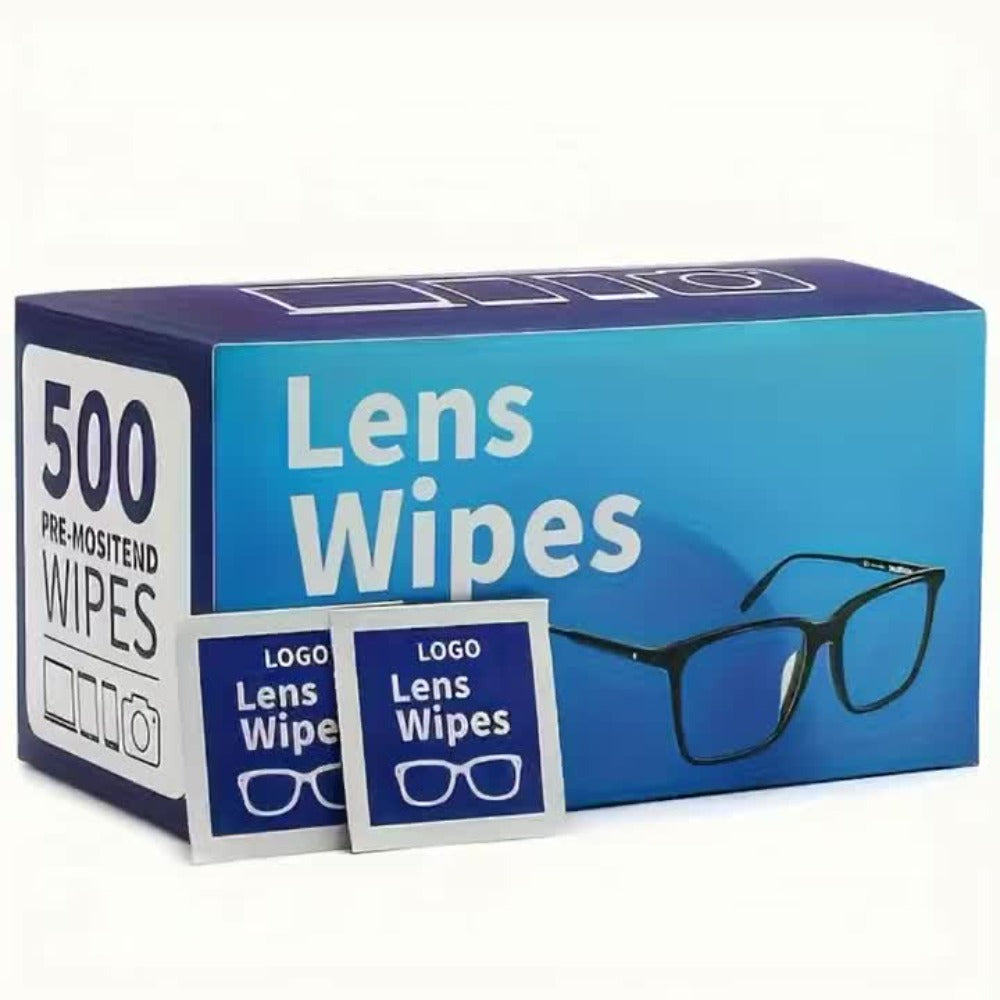 Lens Wipes Pre-Moistened 500 Count - Individually Wrapped Eyeglass Cleaning Wipes Scratch-Free Streak-Free for Glasses Sunglasses Camera Lenses Phone Screens Optical Cleaner Wipes Bulk Pack