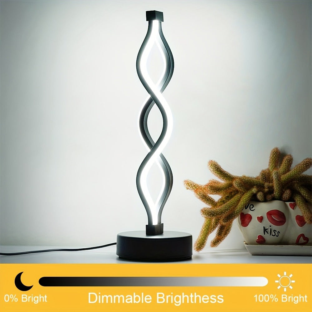 Spiral LED Table Lamp ¨C Modern Minimalist Wave Dimmable Desk Lamp, 3 Color Temperatures, USB Charging, Metallic Base, Creative Curved Night Light for Bedroom Living Room Office Study (1pc / 2pc / Wooden)