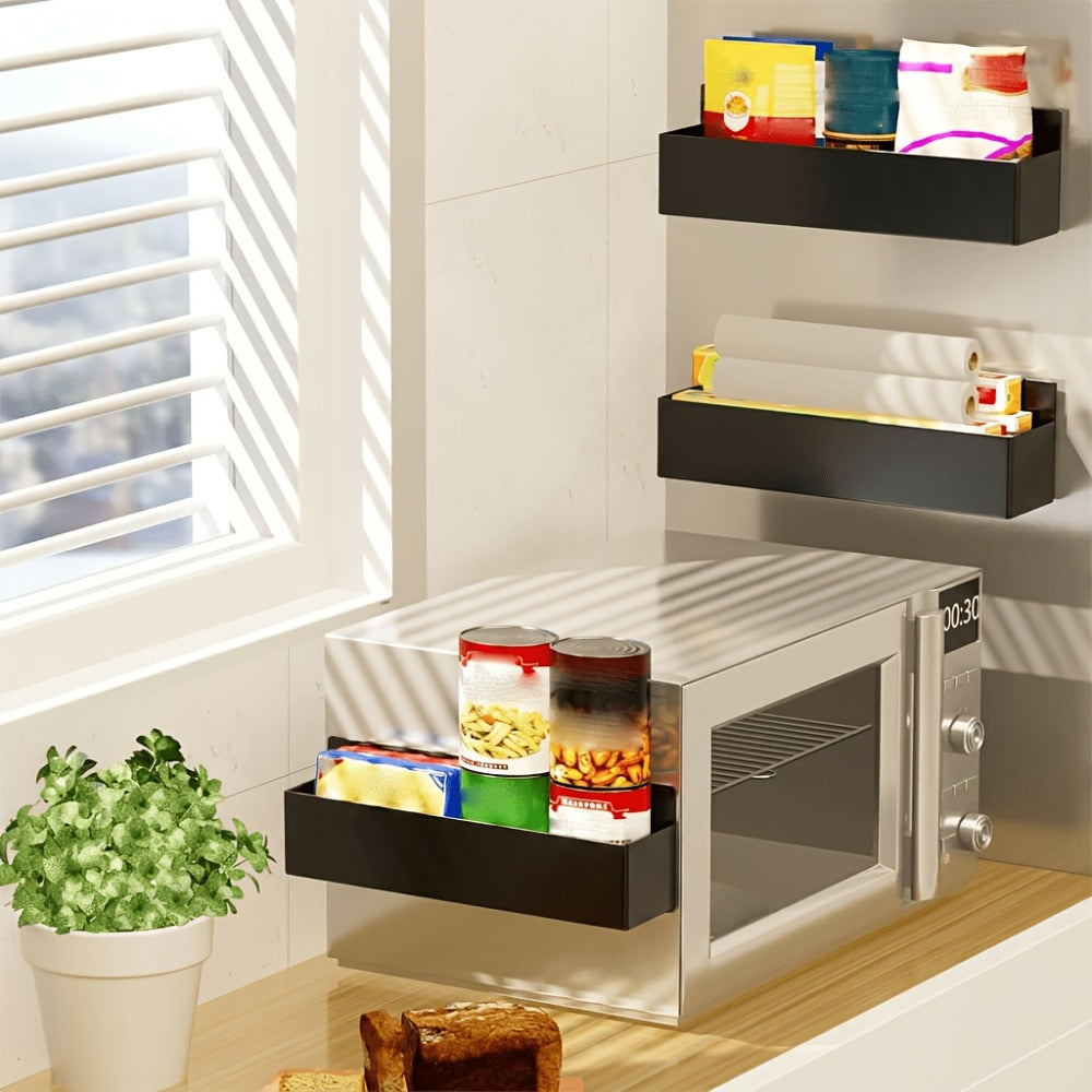 Magnetic Refrigerator Storage Rack 2/4pcs Fridge Side Organizer, Multi-Purpose Magnetic Storage Box for Kitchen Bathroom, Space-Saving Magnetic Shelf for Spices Paper Towels, White or Black