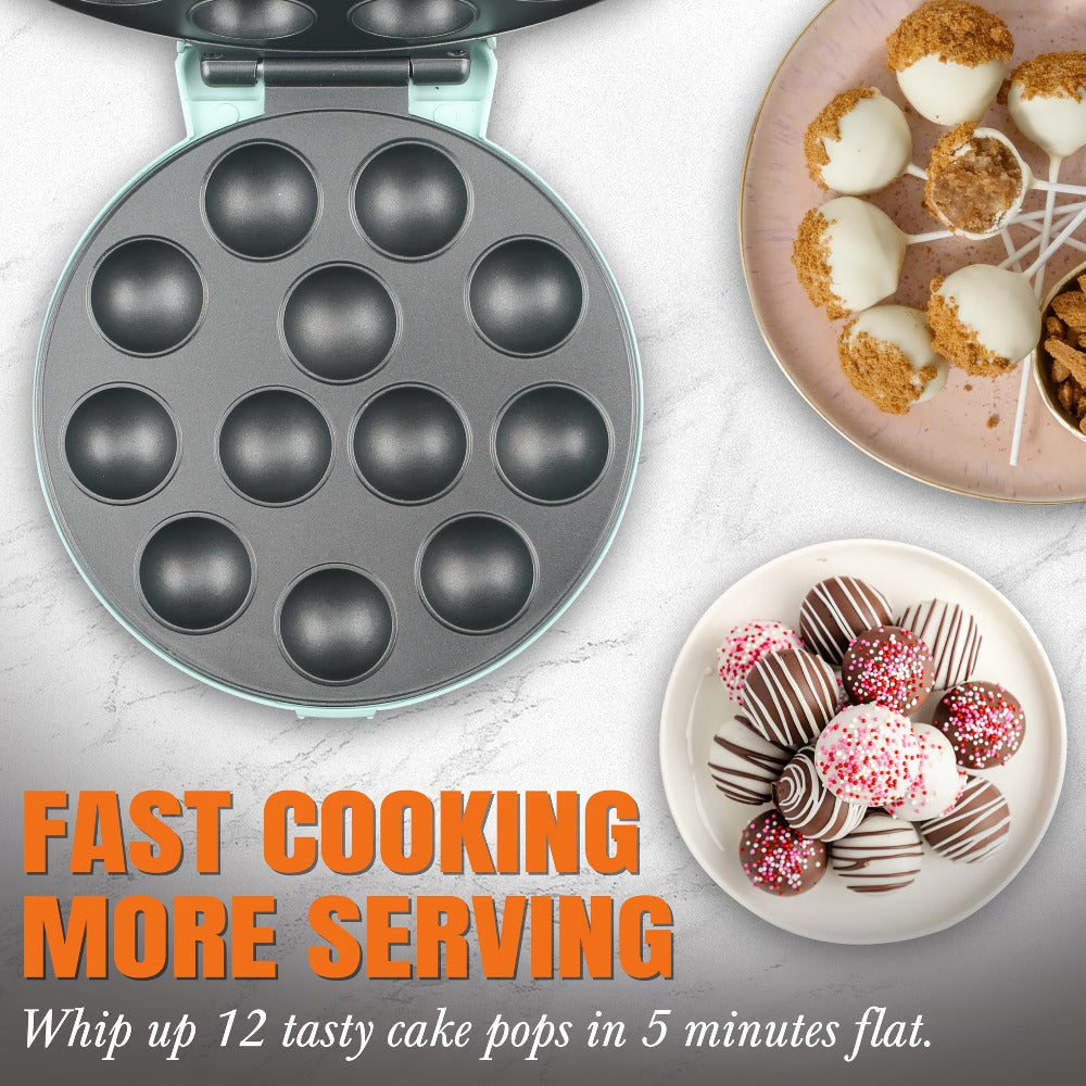 Cake Pop Maker Machine 12-Cavity 1.6 Inch ¨C Electric Cake Pop Set with Flip-Over Even Heating Design, Cake Pop Stand, Sticks & Fork Tool Included, Red & Aqua
