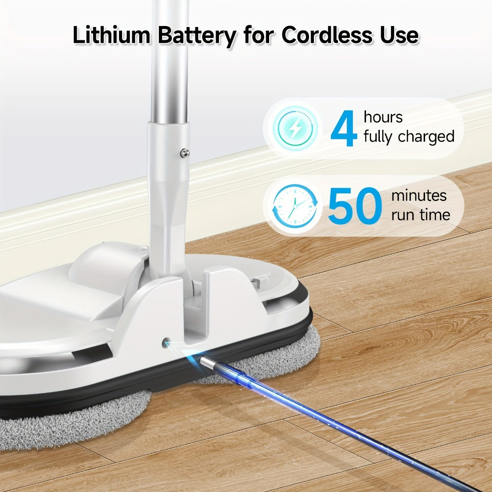 Cordless Electric Spin Mop Floor Cleaner with LED Headlight & Water Spray Tank ¨C Powerful Wireless Spinning Mop for Hardwood & Tile Floors, Quiet Motor, Self-Cleaning & Waxing Function (White)