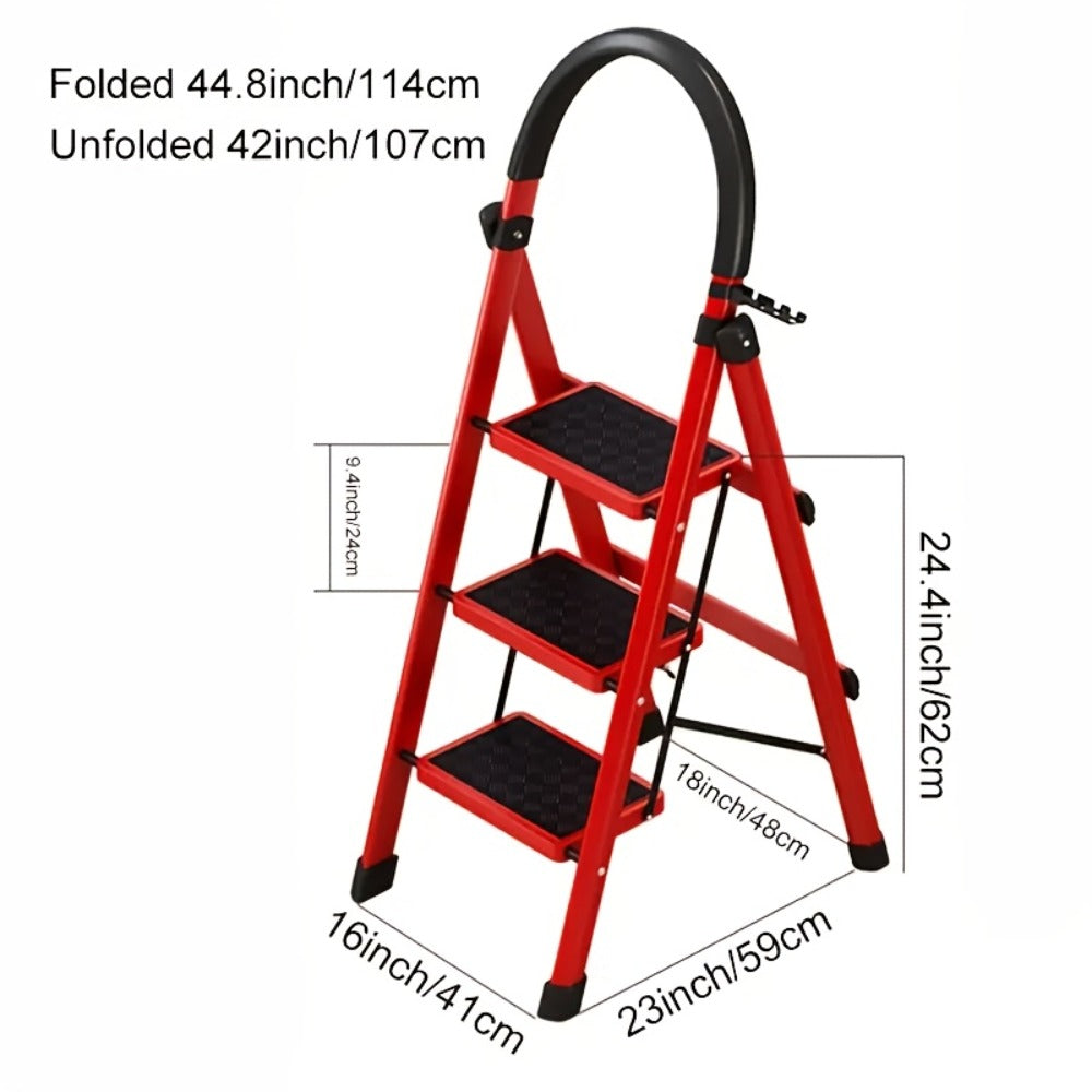 Folding Step Ladder 3 / 4 / 5 Step with Anti-Slip Pedal & Tool Tray ¨C 450 LBS Capacity Portable Steel Step Stool for Adults, Home, Kitchen, Library & Office Use ¨C Red & Black Options