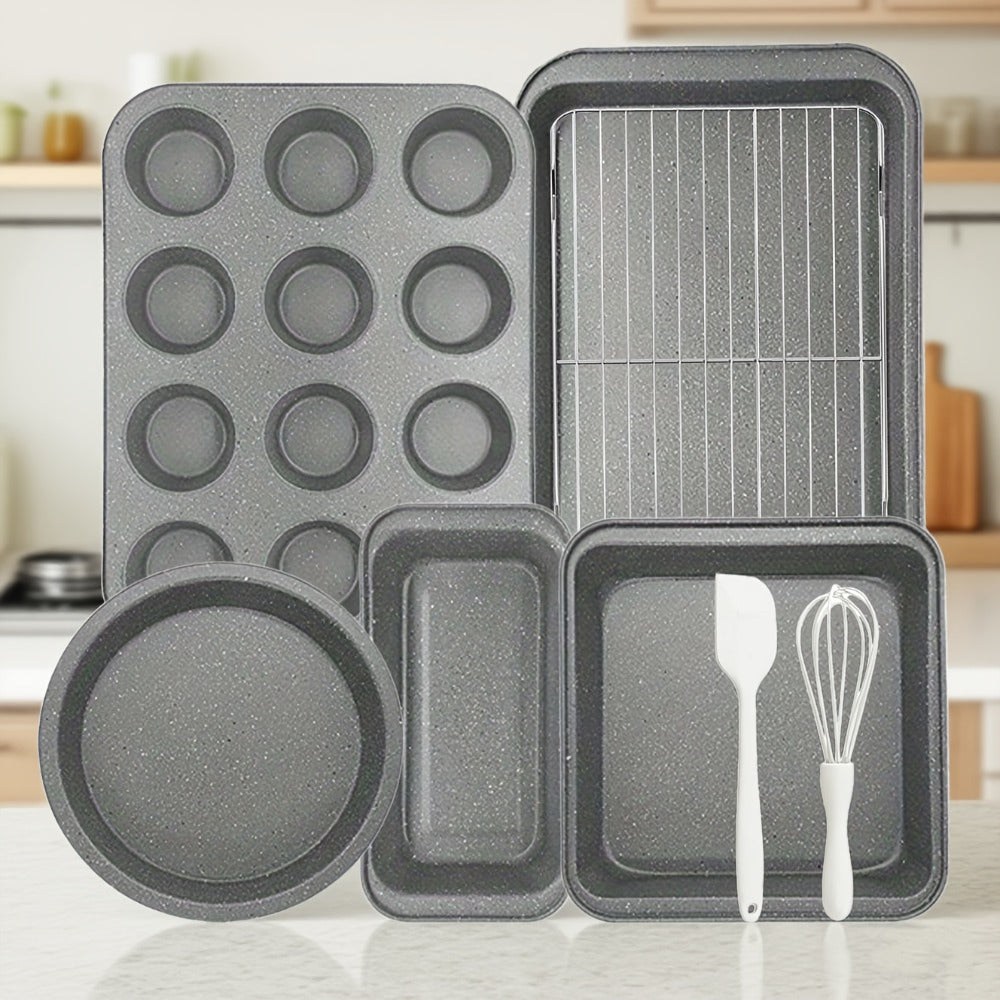 Nonstick Baking Pan Set 2 to 18pcs Carbon Steel Round Square Cake Pan Muffin Pan Bread Pan Cookie Sheet Pizza Pan Wire Rack Whisk Spatula Measuring Spoon Complete Bakeware Set