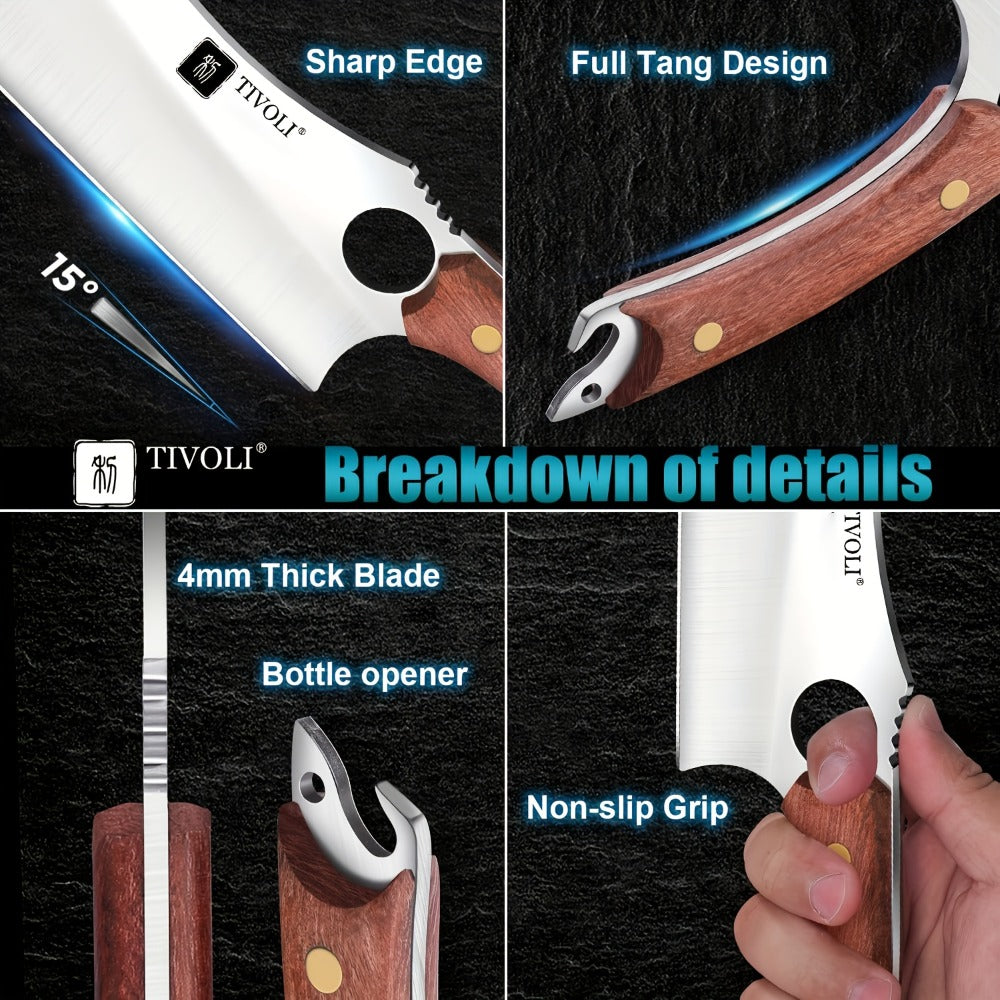 Meat Cleaver Knife High Carbon Steel Full Tang with Sheath Outdoor Camping Kitchen Vegetable Chopper Forged Heavy Duty Chef Cleaver Father's Day Gift