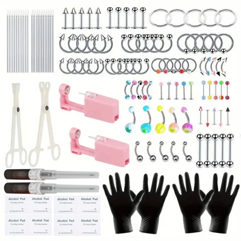 Body Piercing Jewelry Set 116pcs Stainless Steel ¨C 14G 16G Mix BCR CBR Labret Lip Rings, Cartilage Daith Earrings, Nose Septum & Belly Studs