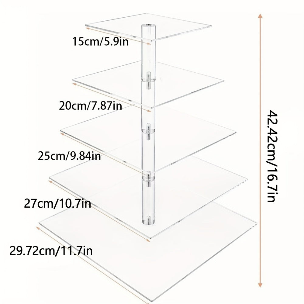 5-Tier Acrylic Cupcake Stand with LED String Lights ¨C Square Dessert Display Tower for 60 Cupcakes Birthday Wedding Baby Shower Tea Party Elegant Transparent Cake Display Rack Easy to Assemble