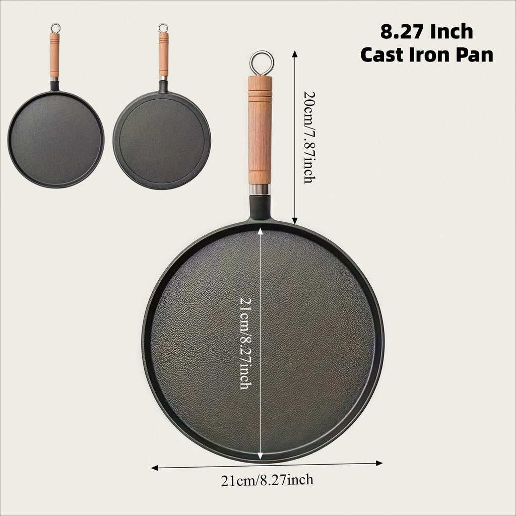 Cast Iron Skillet Non-stick Flat Pan 8.27/9.45/10.63 Inch for Pancakes Eggs & Crepes ¨C Induction Gas Campfire Compatible Breakfast Griddle Pan for Indoor Outdoor Cooking