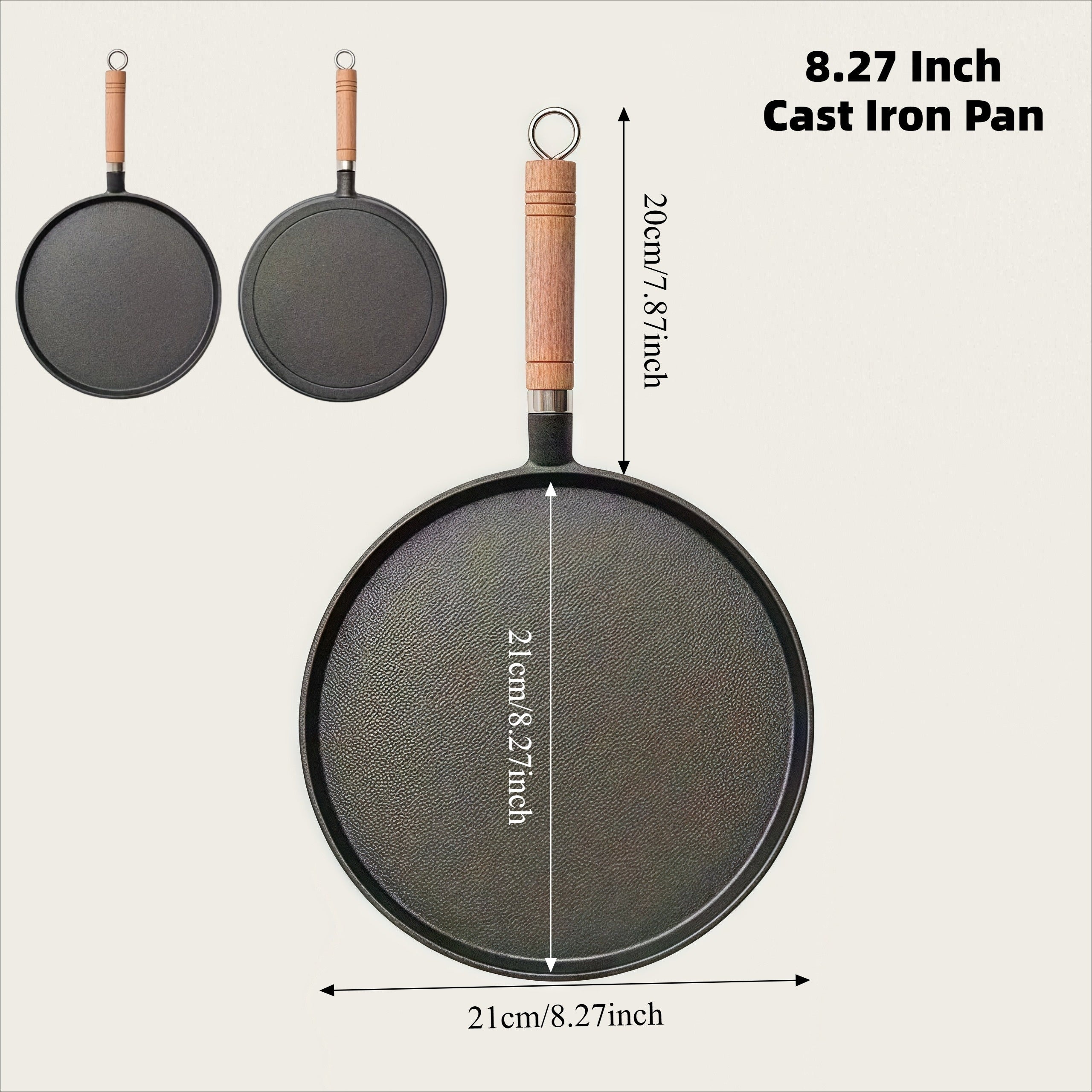 Cast Iron Skillet Non-stick Flat Pan 8.27/9.45/10.63 Inch for Pancakes Eggs & Crepes ¨C Induction Gas Campfire Compatible Breakfast Griddle Pan for Indoor Outdoor Cooking