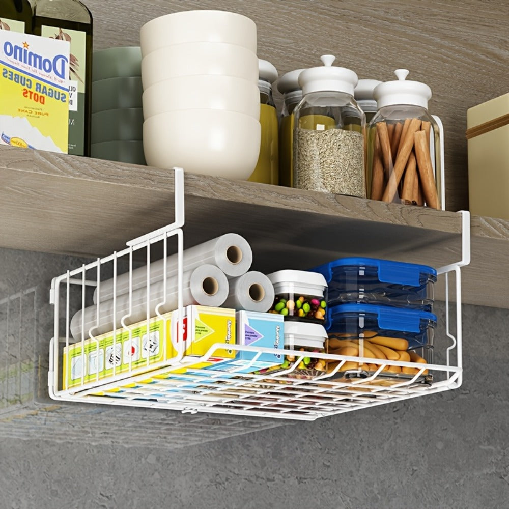 Wall Mount Foldable Storage Basket - Waterproof Rustproof Metal Organizer, Collapsible Space Saving for Kitchen Cabinet, Laundry Room, Pantry Closet