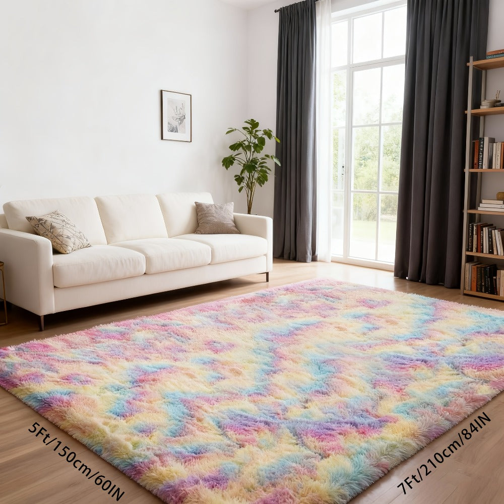 Rainbow Tie Dye Shag Area Rug ¨C Soft Fluffy Non-Slip Machine Washable Carpet for Living Room Bedroom Home Office
