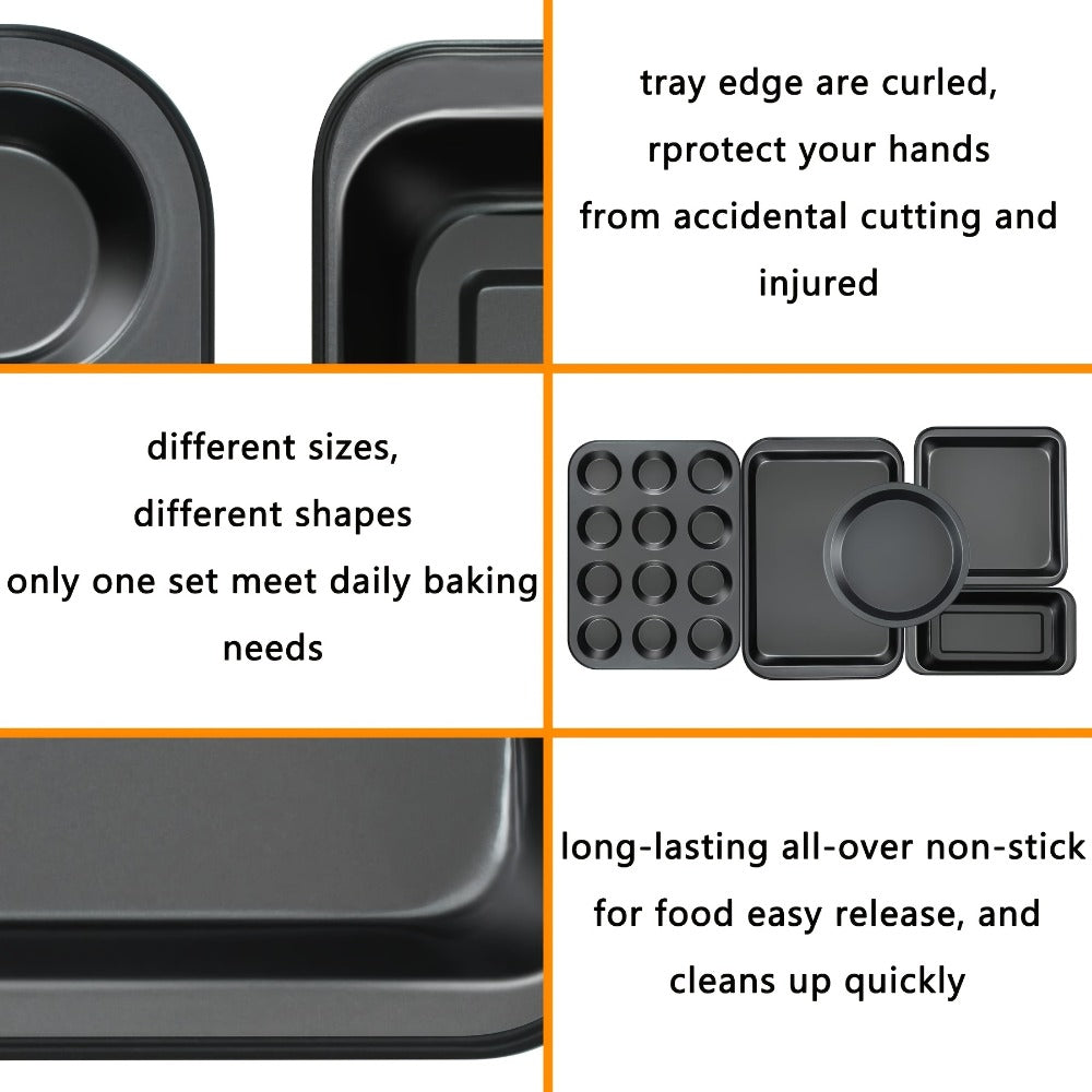 Nonstick Bakeware Set with Cooling Rack Cookie Sheet Cake Pans Loaf Muffin Pizza Pan Oven Safe Baking Pans Set for Kitchen 6 14 15 Piece